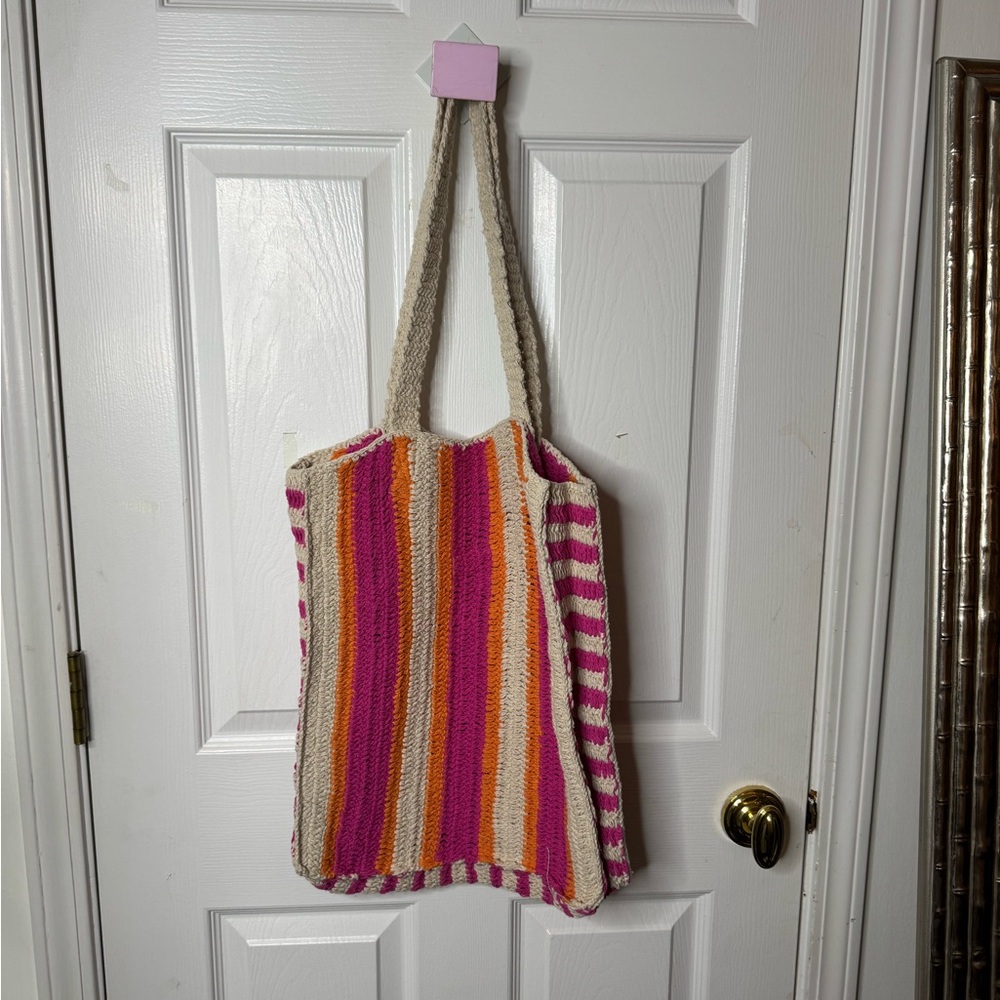 Striped Pink and Orange Tote Bag